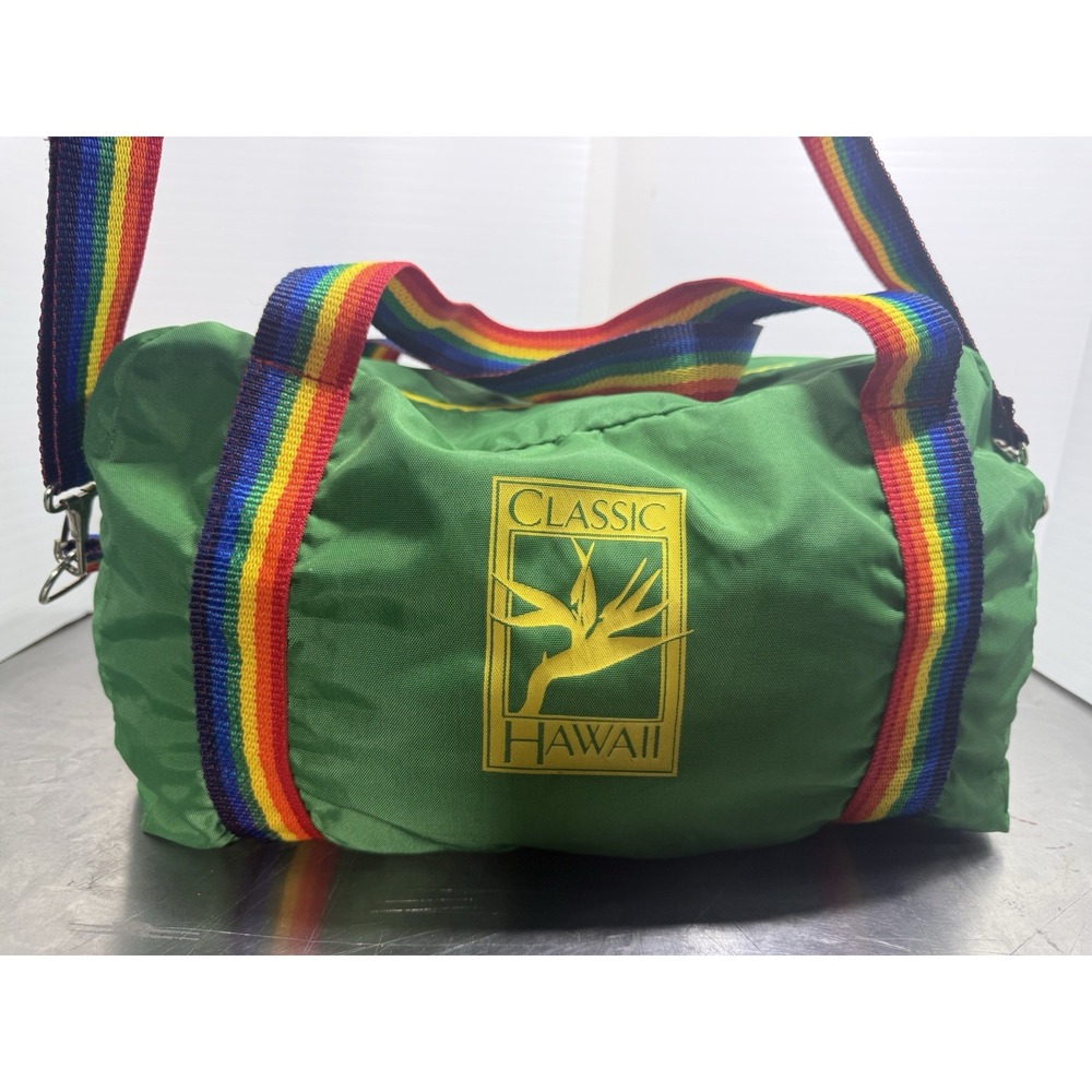 True Vintage Hawaii Design Rainbow Stripe Nylon Travel Duffel Bag